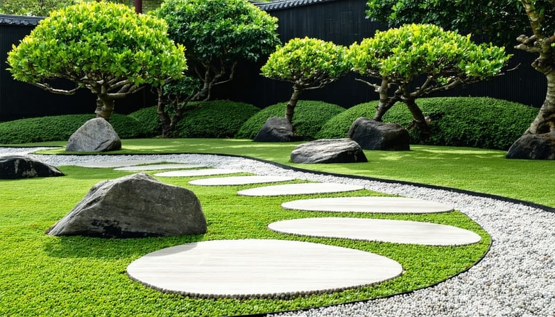 A peaceful Zen garden symbolizing mindfulness and daily growth