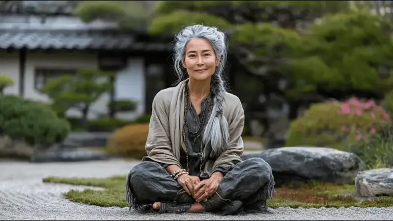 Gardens of Zen - Zee sitting in Zen Garden